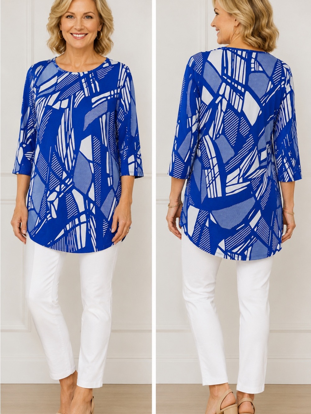 Susan Graver Blue & White Asymmetrical Tunic
